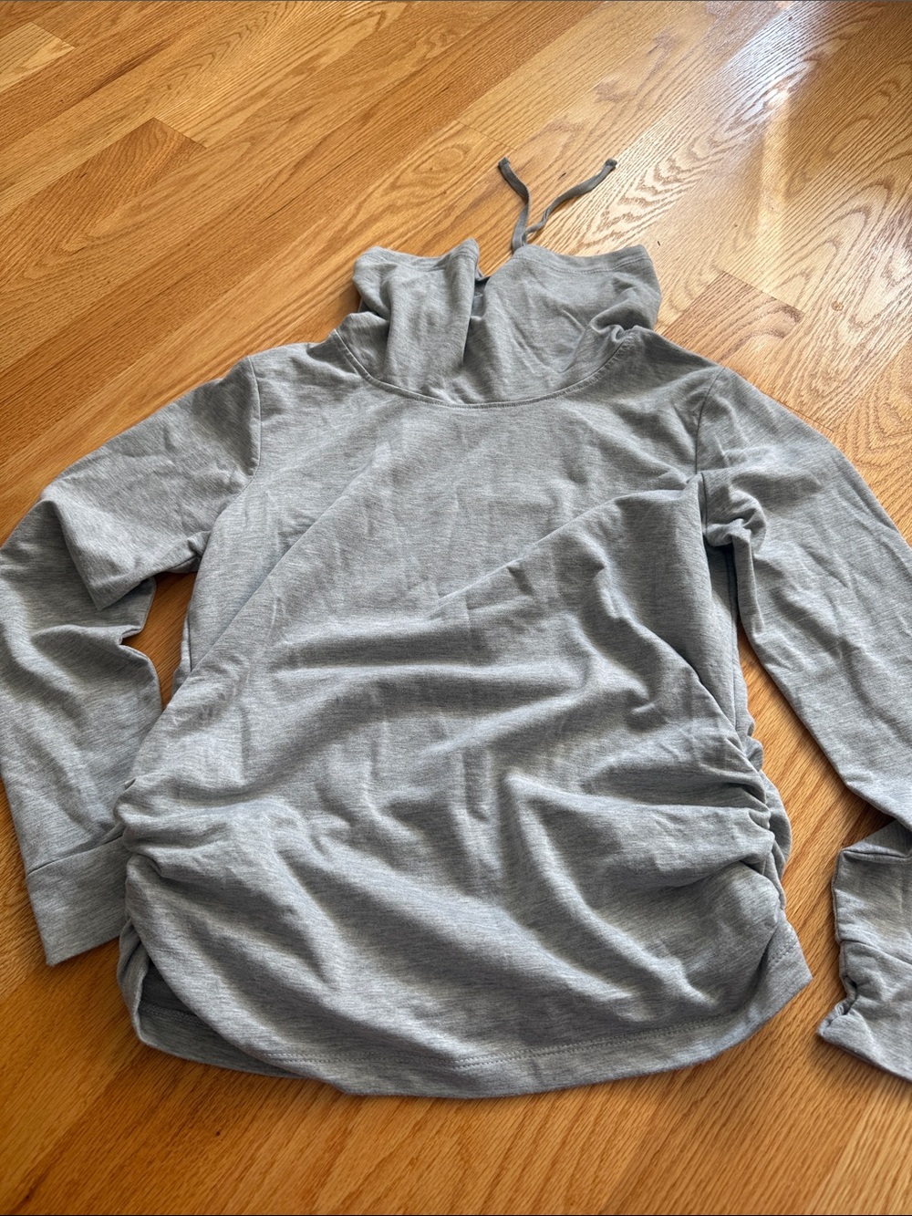 Gray Ruched Hem Pullover Hoodie